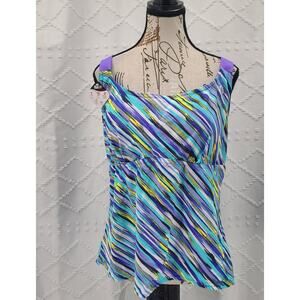 ZeroXposur Swim Suit Top Size 18W UPF 30+ Purple Blue Striped Tankini Vacation
